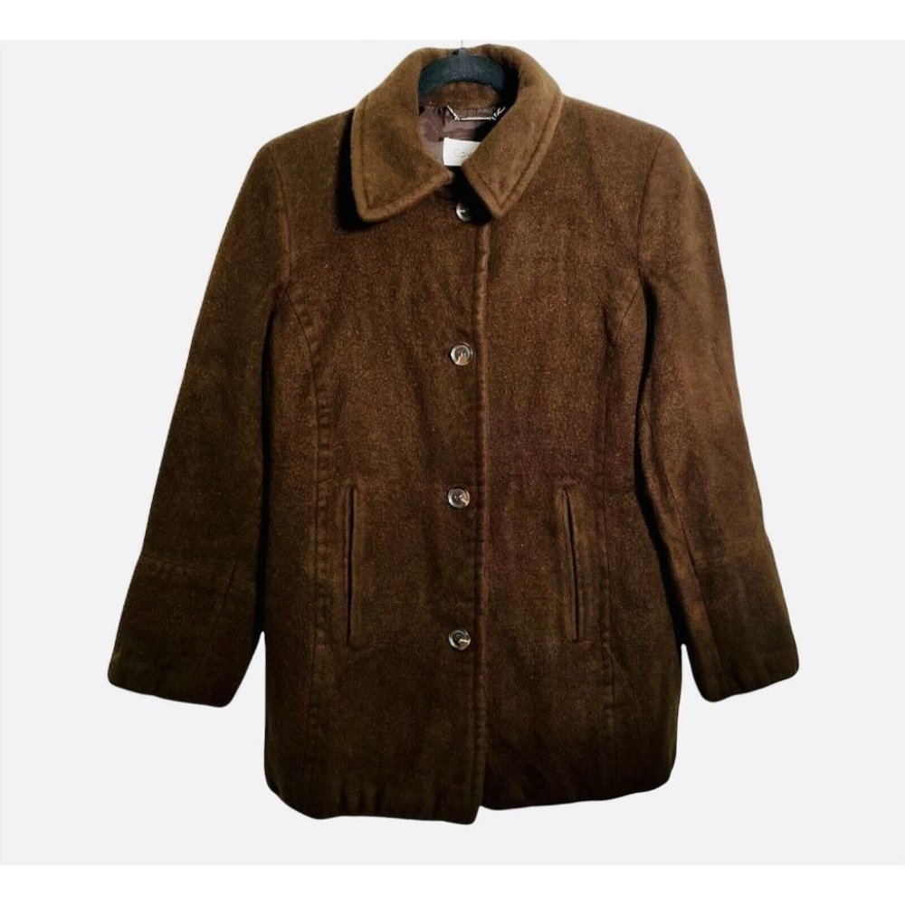 Calvin Klein Brown Angora Rabbit Hair Wool Blend Jacket Coat 4 Button Womens L